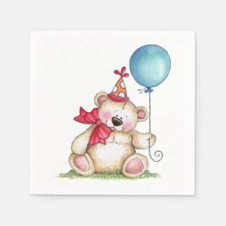 Birthday Bear Ballooon Paper Napkins