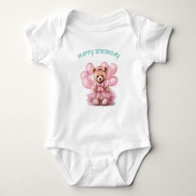  Birthday Bear Bash: Happy Birthday Teddy Bear T-S Baby Bodysuit (Front)