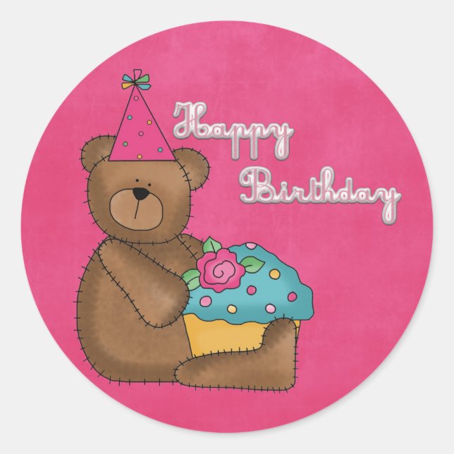 birthday bear classic round sticker (Front)