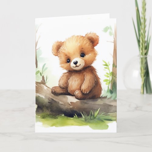 Birthday Bear Cub On Log Card