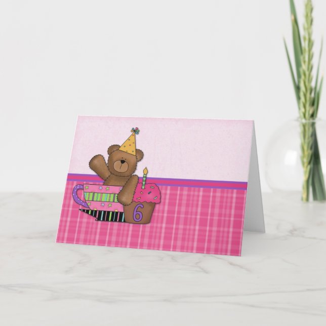 Birthday Bear Customizable Card age 6 (Front)