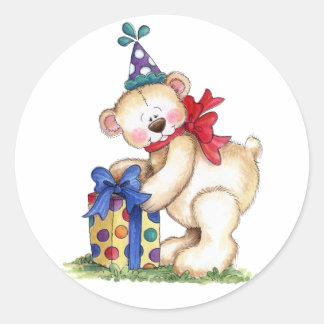 Birthday Bear Gift Classic Round Sticker