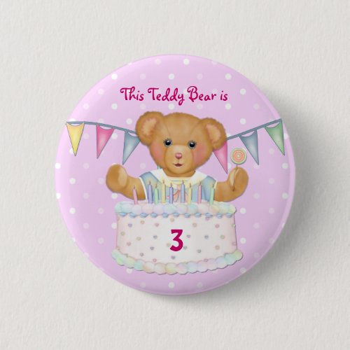 Birthday Bear Girl _ Third _ Customize Date Pinback Button