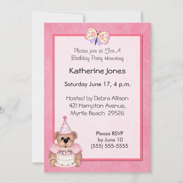 Birthday Bear Invitation (Front)