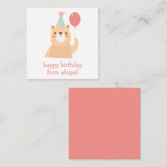 Birthday Bear Personalized Gift Tags Note Card (Front/Back)