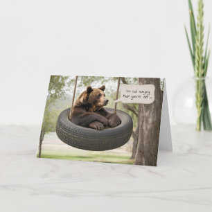 Birthday Bear Sitting In a Tire Swing Card