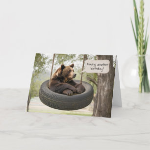 Birthday Bear Sitting In a Tire Swing Card