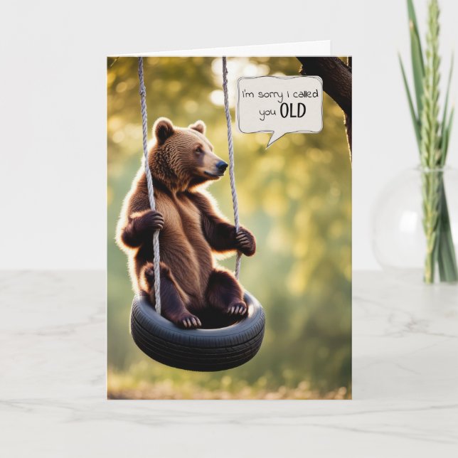 Birthday Bear Sitting On a Tire Swing Card (Front)