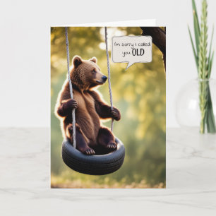 Birthday Bear Sitting On a Tire Swing Card