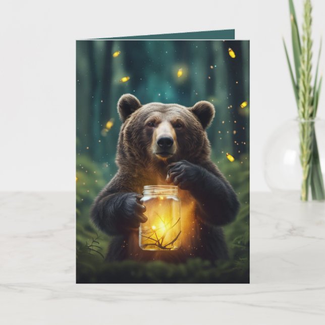 Birthday Bear With Fireflies In Jar Card (Front)