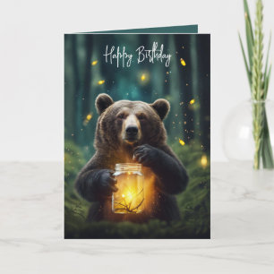 Birthday Bear With Fireflies In Jar Card