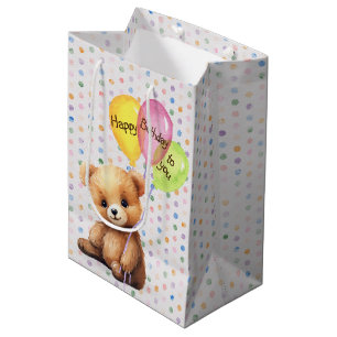 Birthday Bear With Party Balloons Medium Gift Bag