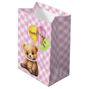 Birthday Bear With Party Balloons Medium Gift Bag