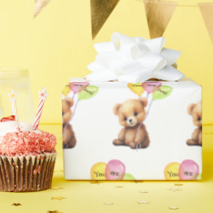 Birthday Bear With Party Balloons Wrapping Paper