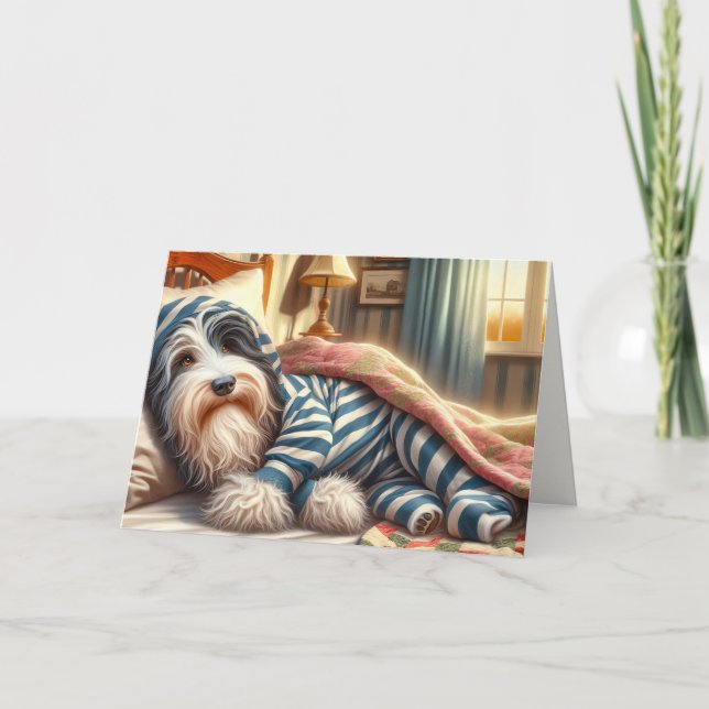 Birthday Bearded Collie Wearing Pajamas Card (Front)