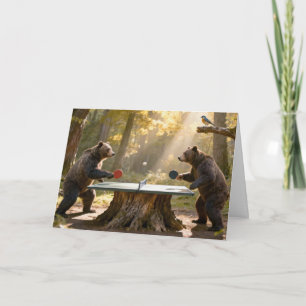 Birthday Bears Playing Ping Pong in a Forest Card