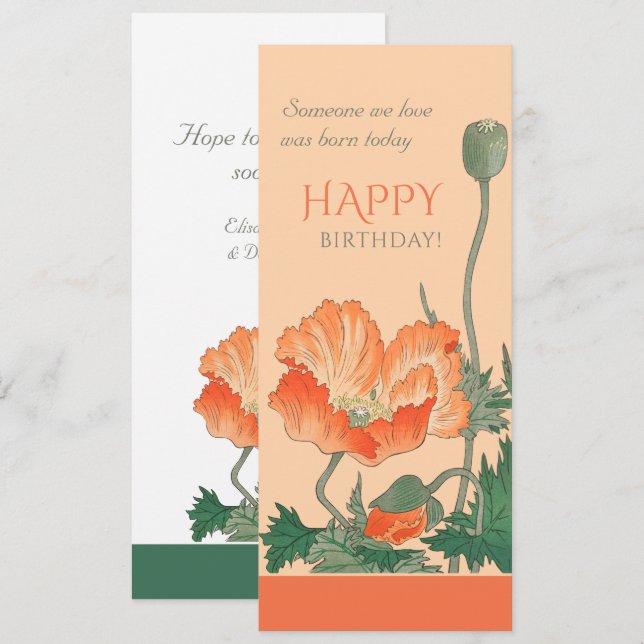 Birthday Beautiful poppy CC0101 Ohara Koson Card (Front/Back)
