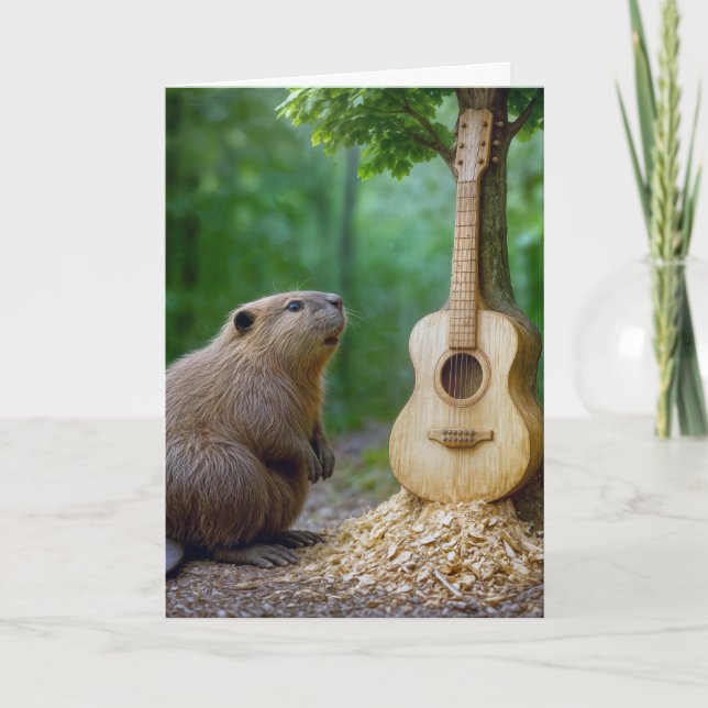 Birthday Beaver With Guitar Carving Card (Front)
