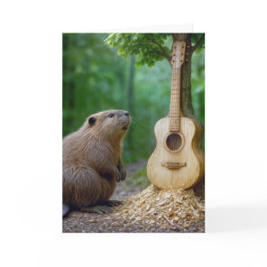 Birthday Beaver With Guitar Carving Card