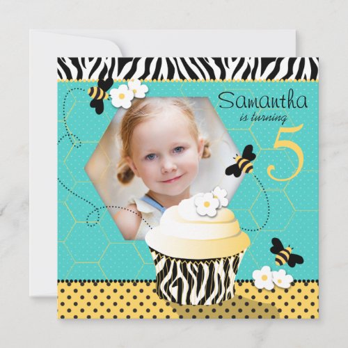 Birthday Bee Cupcake Birthday Custom Announcements