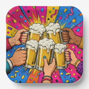 Birthday Beer Cheers Pop Art Paper Plates