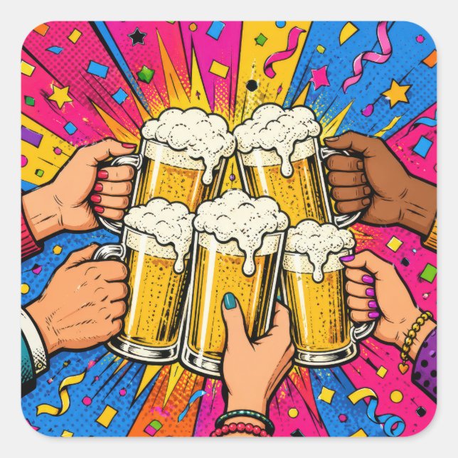 Birthday Beer Cheers Pop Art Square Sticker (Front)