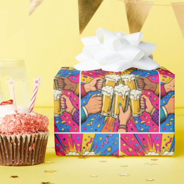 Birthday Beer Cheers Pop Art Wrapping Paper (Birthday Party)