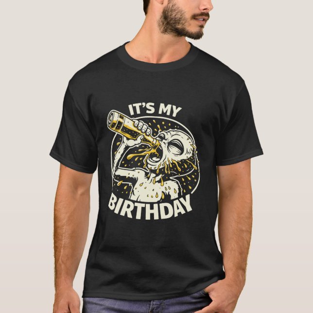 Birthday Beer Chugging Alien T-Shirt (Front)