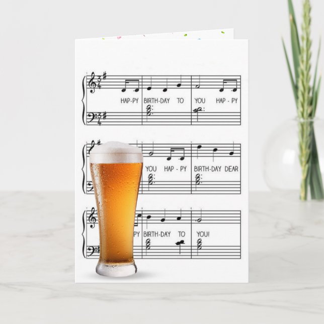 Birthday Beer Glass On Music Card (Front)