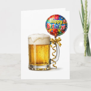 Birthday Beer Mug With Party Balloon Card