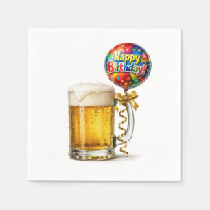 Birthday Beer Mug With Party Balloon Napkins
