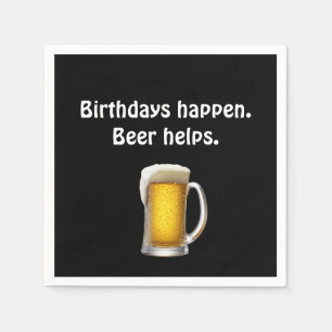 Birthday Beer on Black Napkins