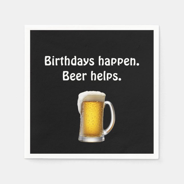 Birthday Beer on Black Napkins (Front)
