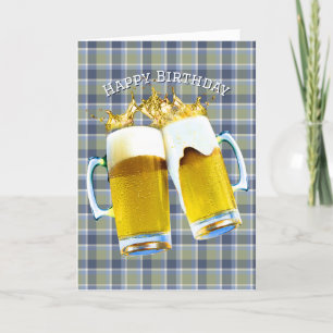 Birthday Beer Toast On Plaid Card