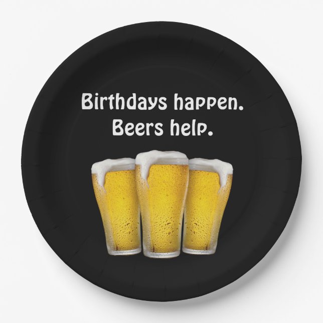 Birthday Beers on Black Paper Plates (Front)