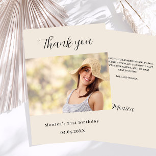 Birthday beige photo thank you card