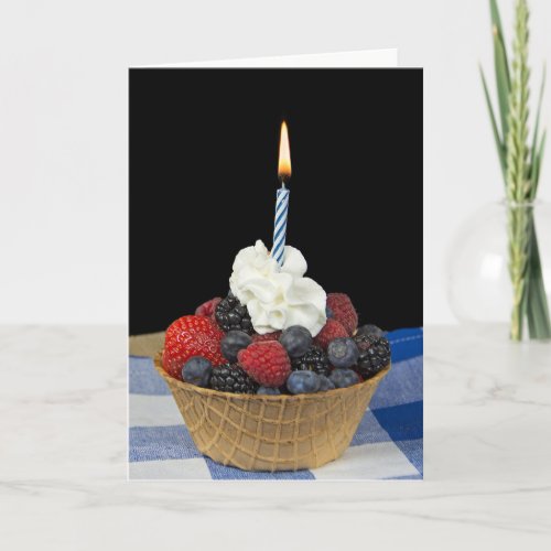 birthday berries and candle in waffle bowl card