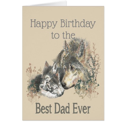 Birthday Best Dad Ever Wolf Watercolor Animal