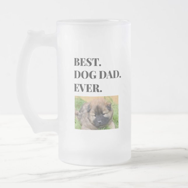 Birthday Best Dog Dad Ever Photo Frosted Glass Beer Mug (Left)
