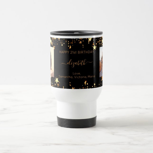 Birthday best friends black gold photo travel mug (Center)