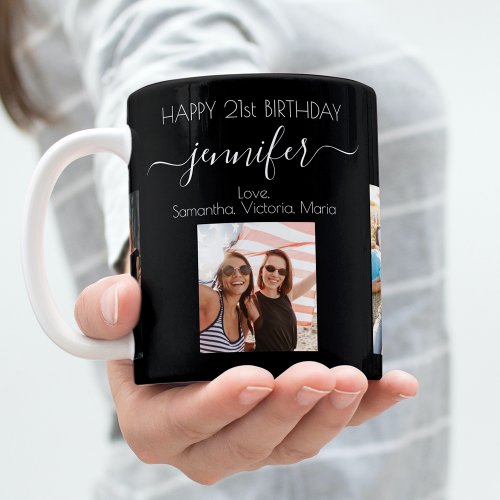 Birthday best friends black photo names coffee mug