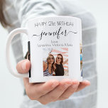 Birthday best friends black white photo name coffee mug<br><div class="desc">A gift from friends for a woman's 21st birthday, celebrating her life with 3 of your photos of her, her friends, family, interest or pets. Personalize and add her name, age 21 and your names. Black colored letters. A chic, classic white background. Her name is written with a modern hand...</div>