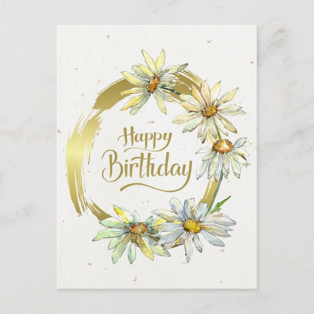 Birthday Bible Verse Gold Frame Daisies Postcard (Front)
