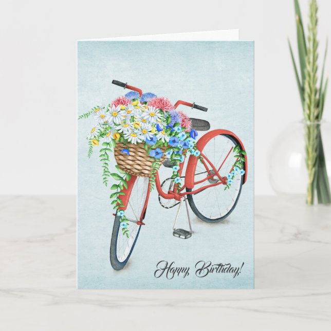 Birthday bicycle with flower bouquet card (Front)