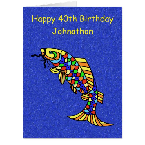 Birthday Big Bright Colorful Abstract Fish Blue Card