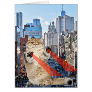 BIRTHDAY BIG CAT TOWERING OVER NEW YORK CITY HUGE CARD