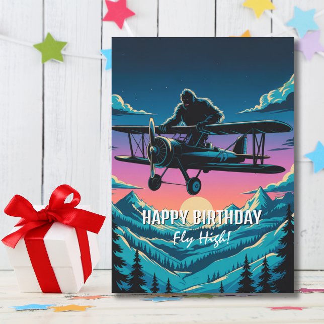 Birthday Bigfoot Vintage Airplane Clouds Funny  Invitation (Creator Uploaded)