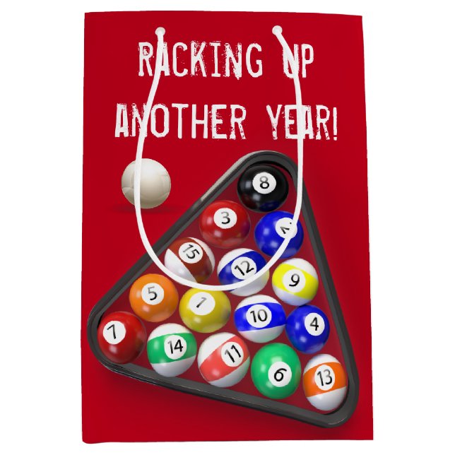 Birthday Billiard Balls on Red  Medium Gift Bag (Front)