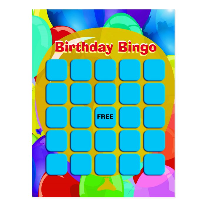 Birthday Bingo | Balloons Postcard | Zazzle.com