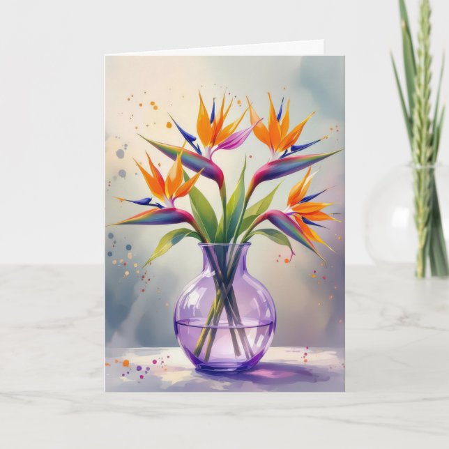 Birthday Bird of Paradise Flower Bouquet  Card (Front)